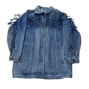Vintage Learsi 90's Denim Jacket Fringe Yoke Arms 100% Cotton Unisex Medium